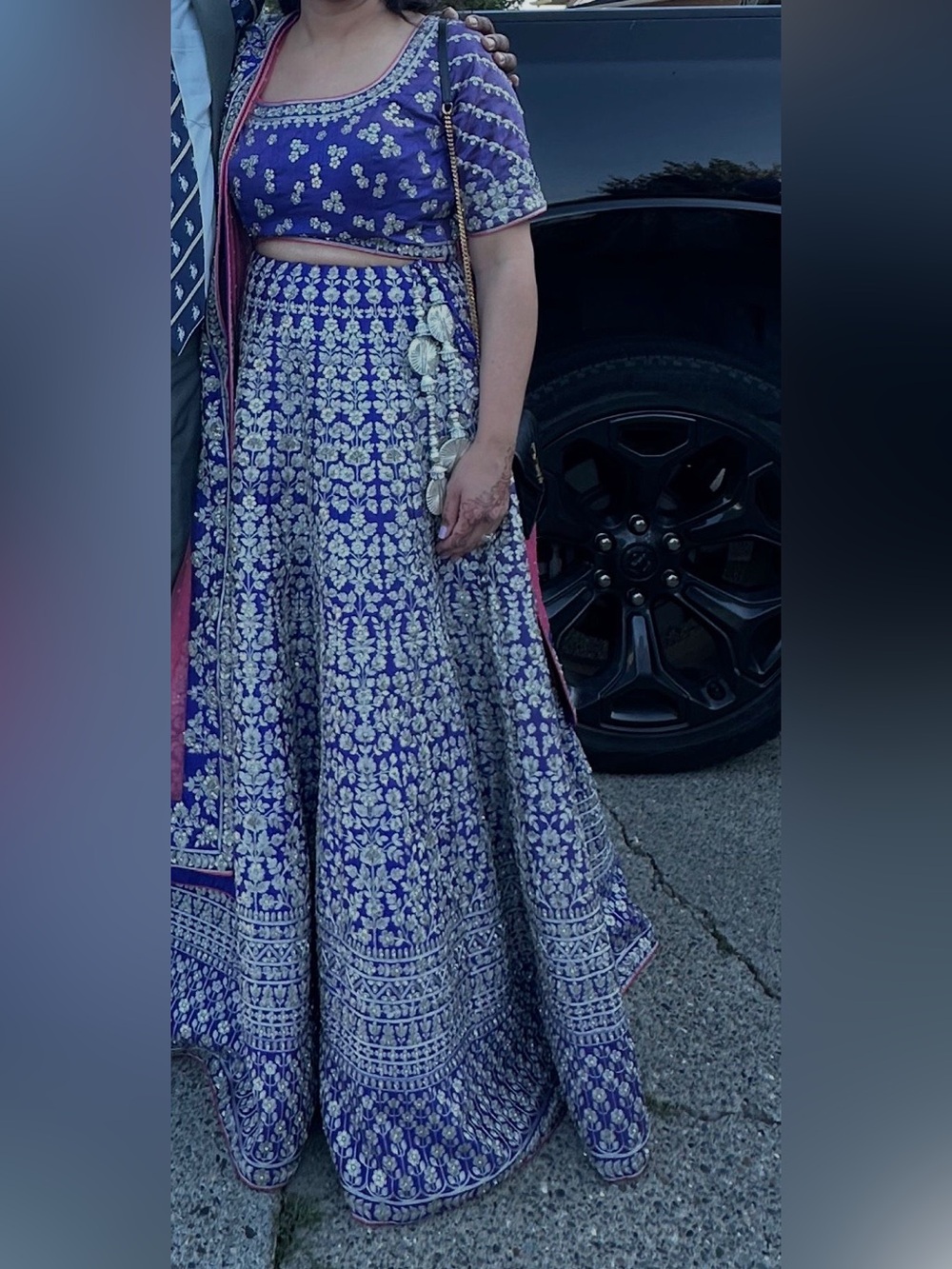 Embroidered Royal Blue Floral Maxi Skirt